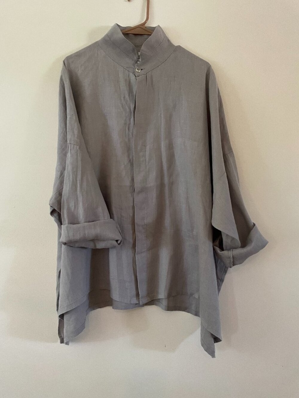 Planet by Lauren G Oversized Blouse Tunic Modern OS in 100% linen gray